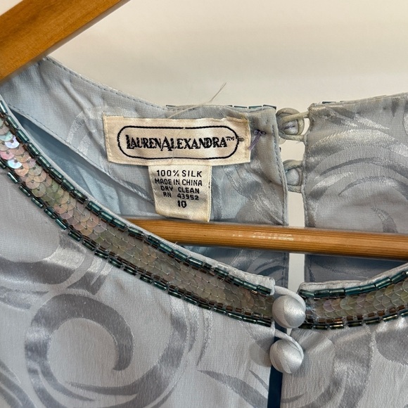 Lauren Alexander Flapper Gatsby Sequin Silk Brocade Midi Dress Light Blue 10 - Picture 6 of 16